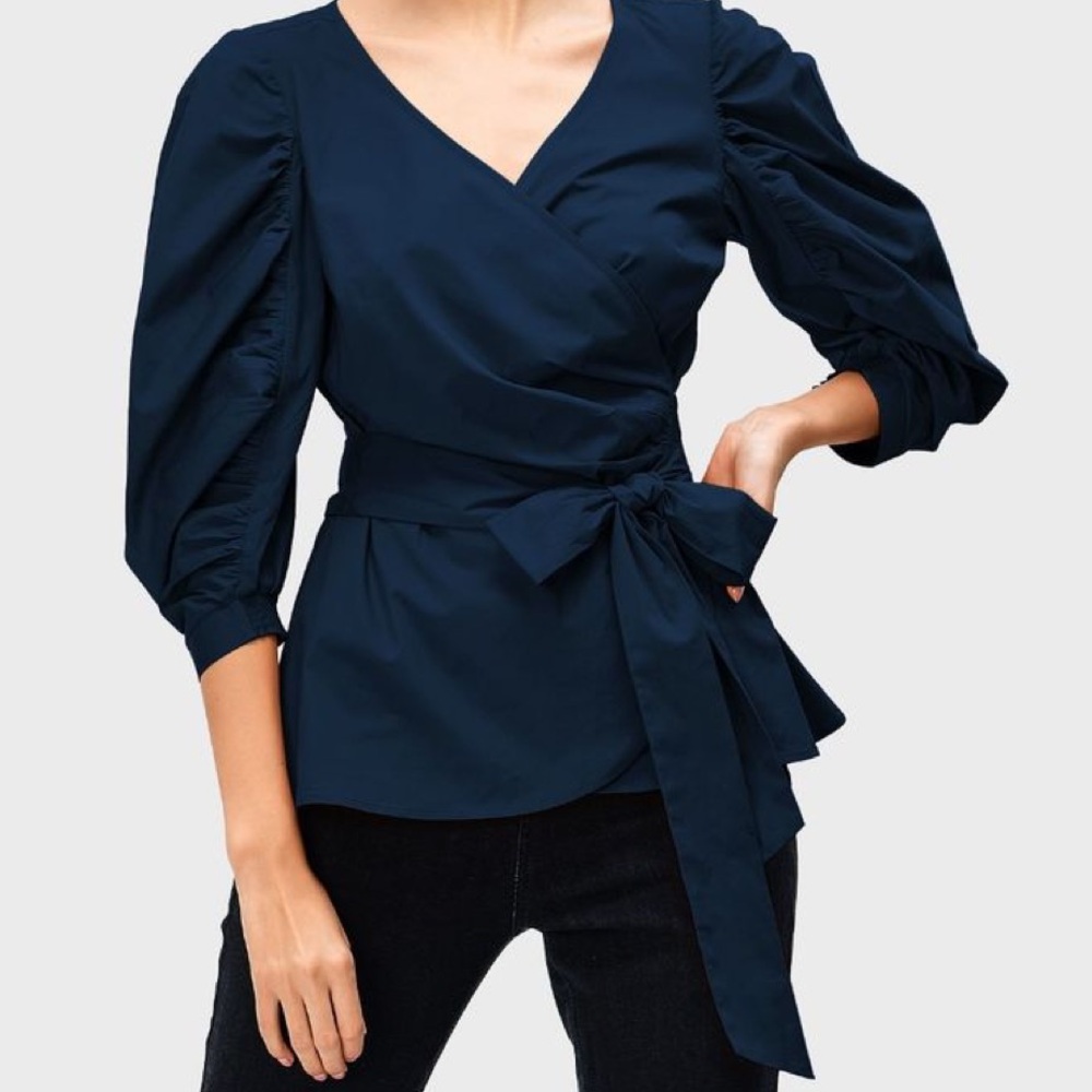 eShakti Balloon Sleeve Wrap Top